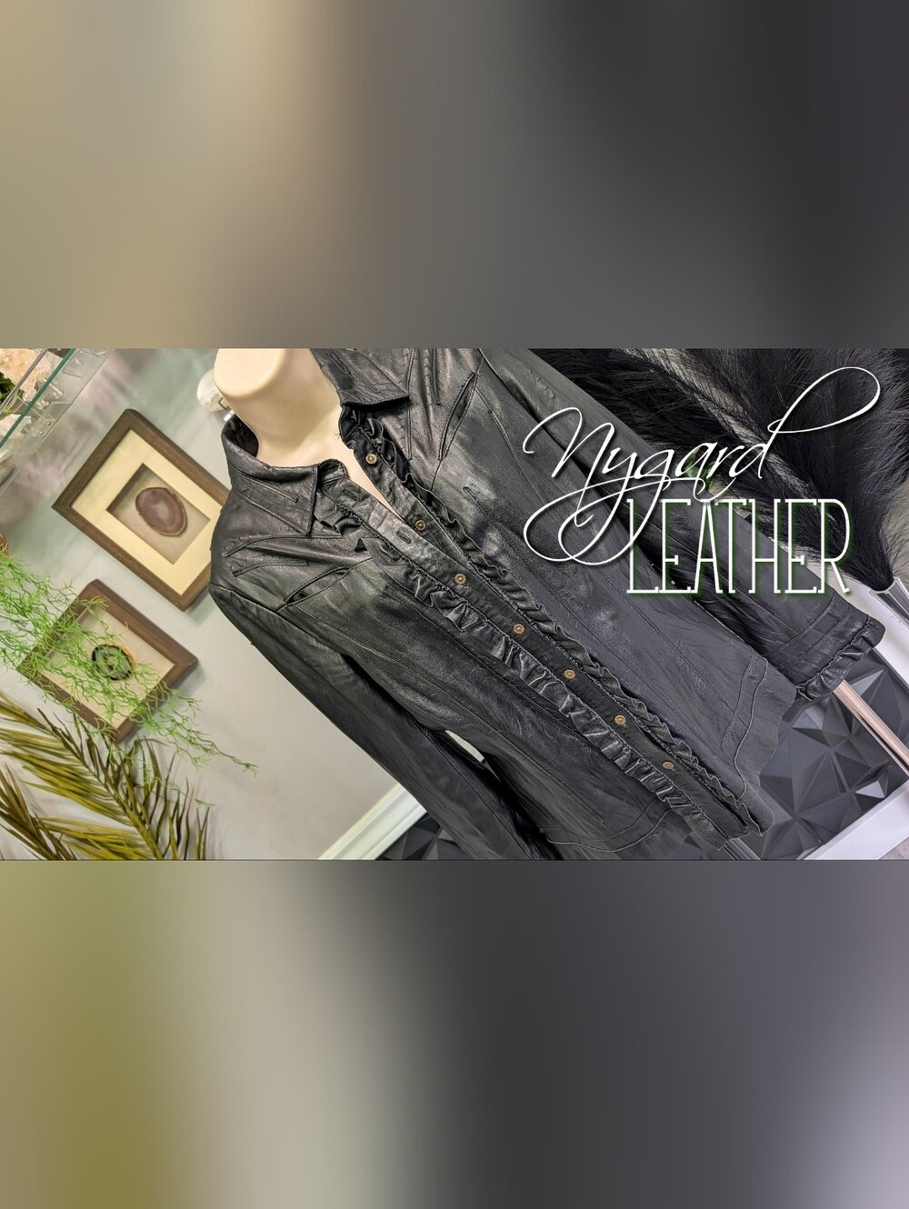 Peter Nygard Button Front Ruffle Leather Top sz8/SM-MD